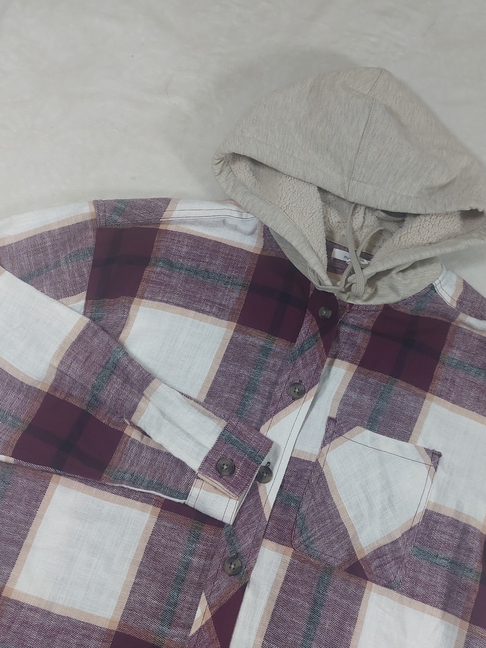 Maurices Burgundy Plaid Button-Down Hooded Shirt